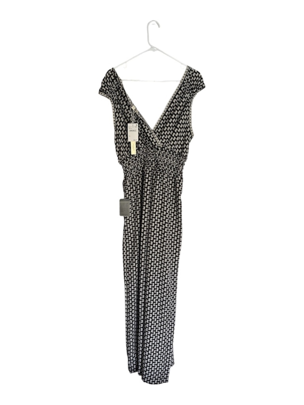 Max Studio Jumpsuit Romper Black White Deep V Neck Wide Leg NWT